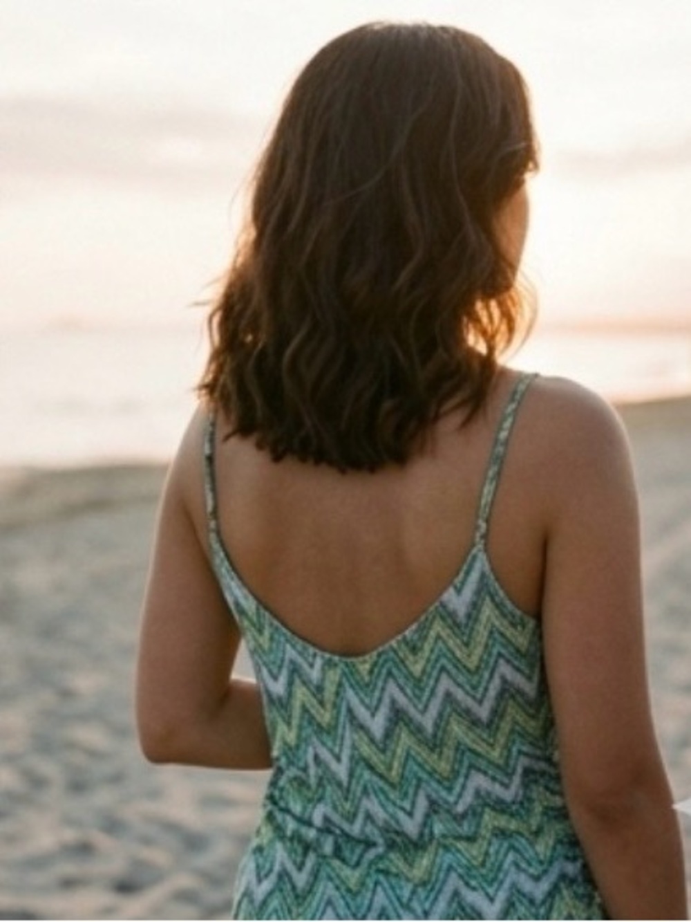 Green Chevron Slip Midi Dress with Side Drawstring - Picture 4 of 6